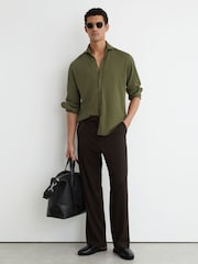 Reiss Green Dasilva Cotton-Piqué Garment-Dyed Shirt Regular-Fit - Image 3 of 6