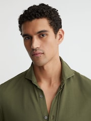 Reiss Green Dasilva Cotton-Piqué Garment-Dyed Shirt Regular-Fit - Image 4 of 6