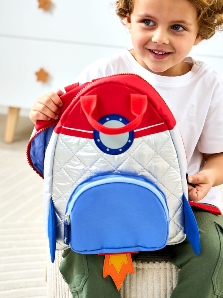 JoJo Maman Bébé Silver Quilted Space Rocket Backpack - Image 1 of 6 JoJo Maman Bébé Silver Quilted Space Rocket Backpack - Image 1 of 6