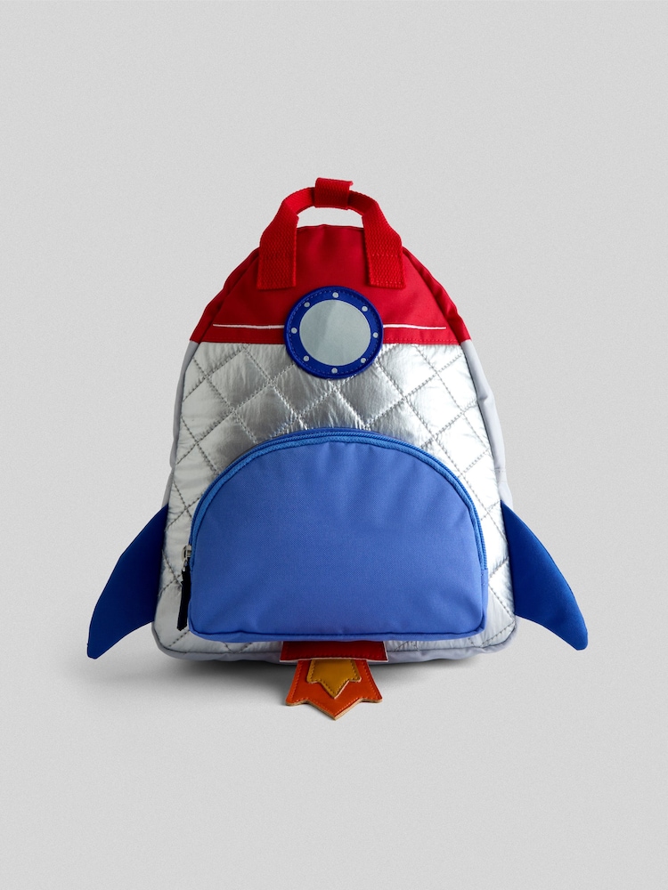 JoJo Maman Bébé Silver Quilted Space Rocket Backpack - Image 2 of 6 JoJo Maman Bébé Silver Quilted Space Rocket Backpack - Image 2 of 6