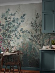 Graham & Brown Teal  Pink Forest in Bloom Fixed Size Mural 4m x 2.5m - Image 1 of 2