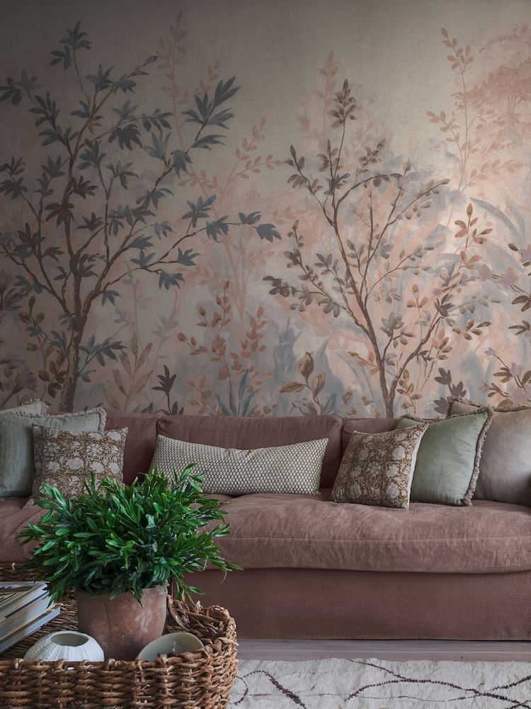 Graham & Brown Pink Blue Forest in Bloom Fixed Size Mural 4m x 2.5m - Image 1 of 2