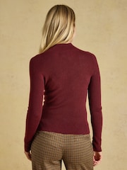 Seamless Burgundy Red Knitted Long Sleeve Slim Fit Top - Image 3 of 7