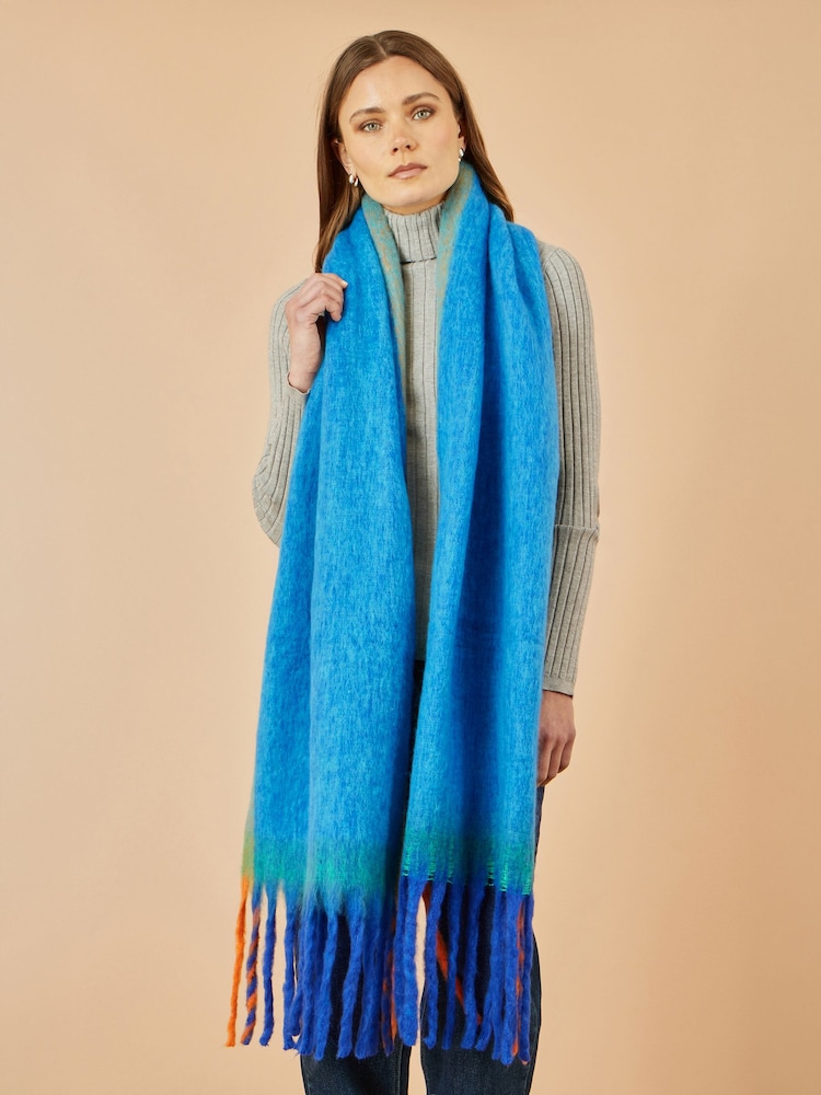 Yumi Blue Colour Block Scarf - Image 2 of 2 Yumi Blue Colour Block Scarf - Image 2 of 2