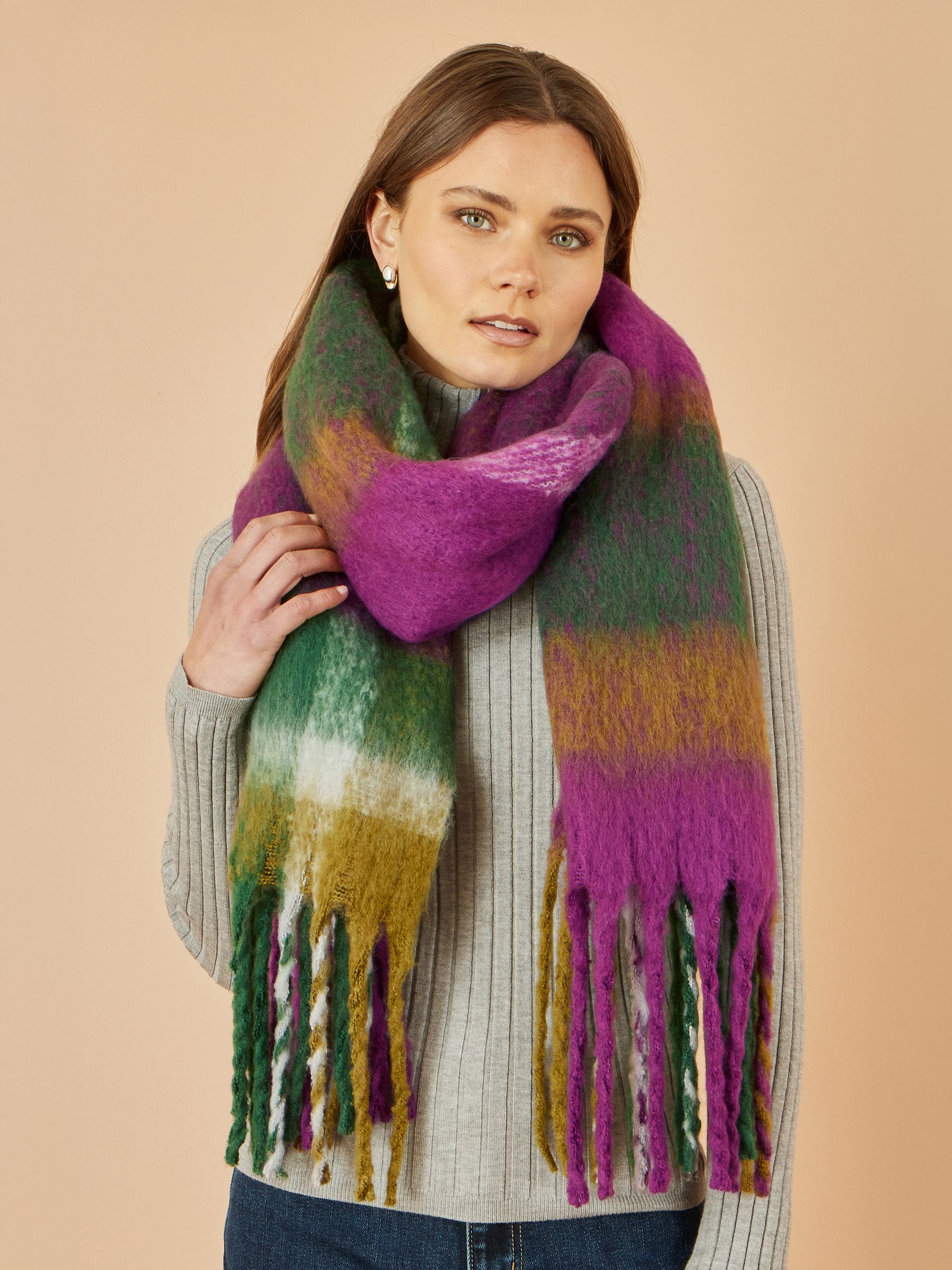Yumi Women's Purple Green And Check Soft Scarf - Size One Uk - Image 6