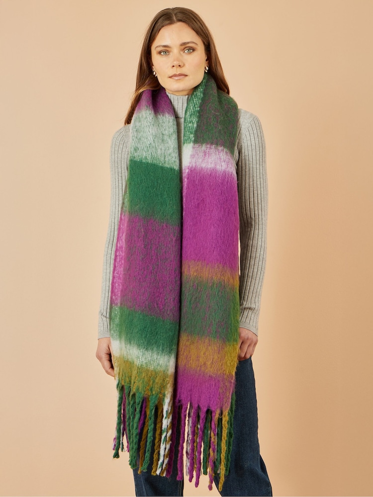 Yumi Purple Check Soft Scarf - Image 2 of 2 Yumi Purple Check Soft Scarf - Image 2 of 2