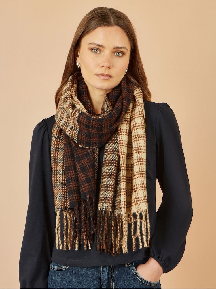 Yumi Brown Check Scarf - Image 1 of 1 Yumi Brown Check Scarf - Image 1 of 1