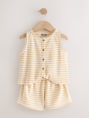 Yellow Stripe Textured Waffle Waistcoat Shorts Set (3-16yrs) - Image 2 of 5