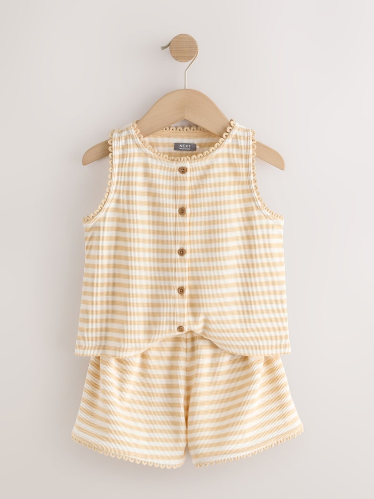 Yellow Stripe Textured Waffle Waistcoat Shorts Set (3-16yrs) - Image 2 of 5 Yellow Stripe Textured Waffle Waistcoat Shorts Set (3-16yrs) - Image 2 of 5