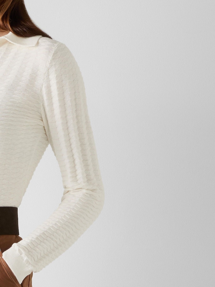 LK Bennett Cream Mika Graphic Texture Stitch Collar Jumper - Image 3 of 3