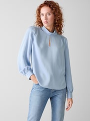 LK Bennett Blue Sally Keyhole Roll Collar Blouse - Image 1 of 4