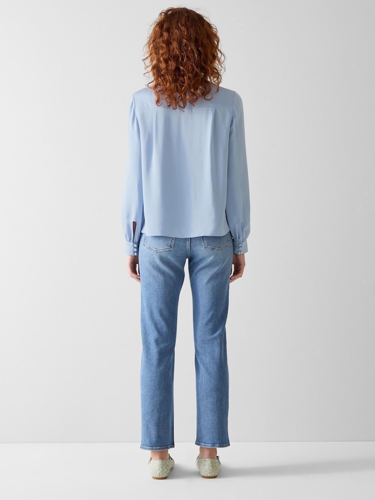 LK Bennett Blue Sally Keyhole Roll Collar Blouse - Image 2 of 4