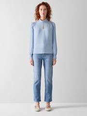 LK Bennett Blue Sally Keyhole Roll Collar Blouse - Image 3 of 4