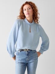 LK Bennett Blue Sally Keyhole Roll Collar Blouse - Image 4 of 4