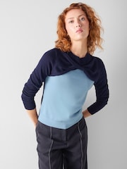 LK Bennett Blue Aletta Twist Front Fine Gauge Jumper - Image 1 of 4
