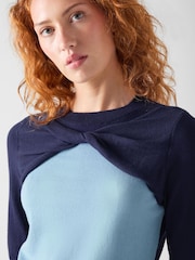 LK Bennett Blue Aletta Twist Front Fine Gauge Jumper - Image 4 of 4