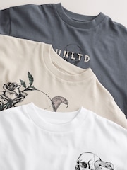 Grey/White/Cement Graphic Long Sleeve Relaxed Fit T-Shirts 3 Pack (3-16yrs) - Image 6 of 7