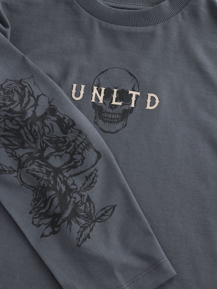 Grey/White/Cement Graphic Long Sleeve Relaxed Fit T-Shirts 3 Pack (3-16yrs) - Image 7 of 7