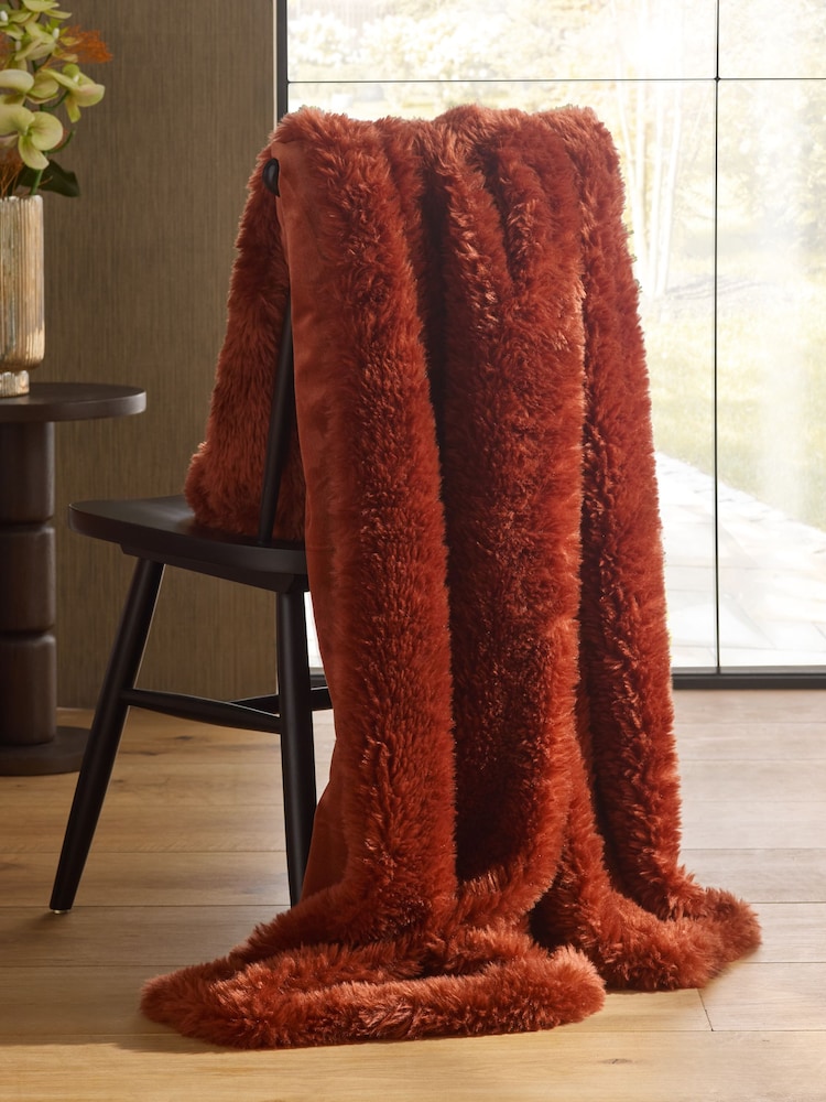 Orange Faux Fur Shearling Throws - Image 2 of 6