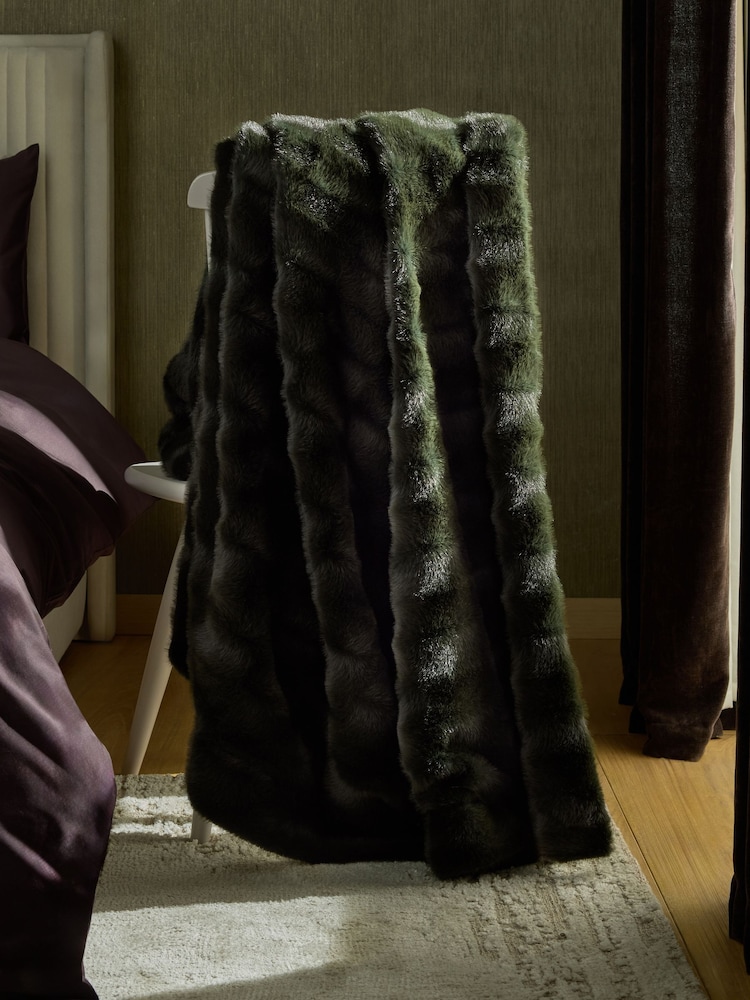 Green Textured Faux Fur Check Throw - Image 2 of 6