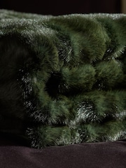 Green Textured Faux Fur Check Throw - Image 4 of 6
