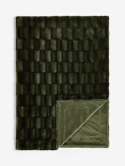 Green Textured Faux Fur Check Throw - Image 6 of 6