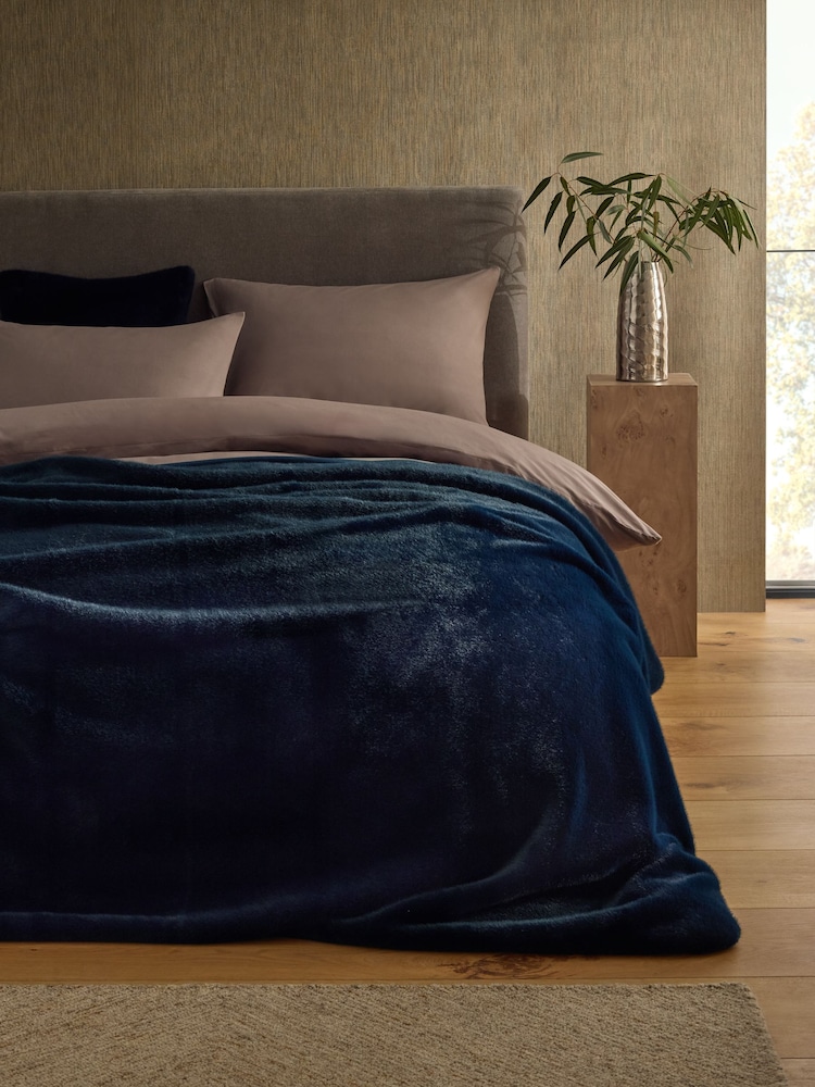 Navy Plush Faux Fur Throw - Image 1 of 6 Navy Plush Faux Fur Throw - Image 1 of 6