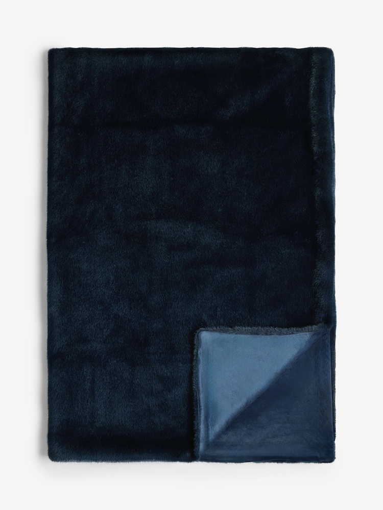 Navy Plush Faux Fur Throw - Image 6 of 6 Navy Plush Faux Fur Throw - Image 6 of 6