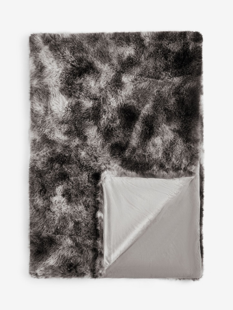 Charcoal Grey Loulou Faux Fur Throw - Image 2 of 3 Charcoal Grey Loulou Faux Fur Throw - Image 2 of 3