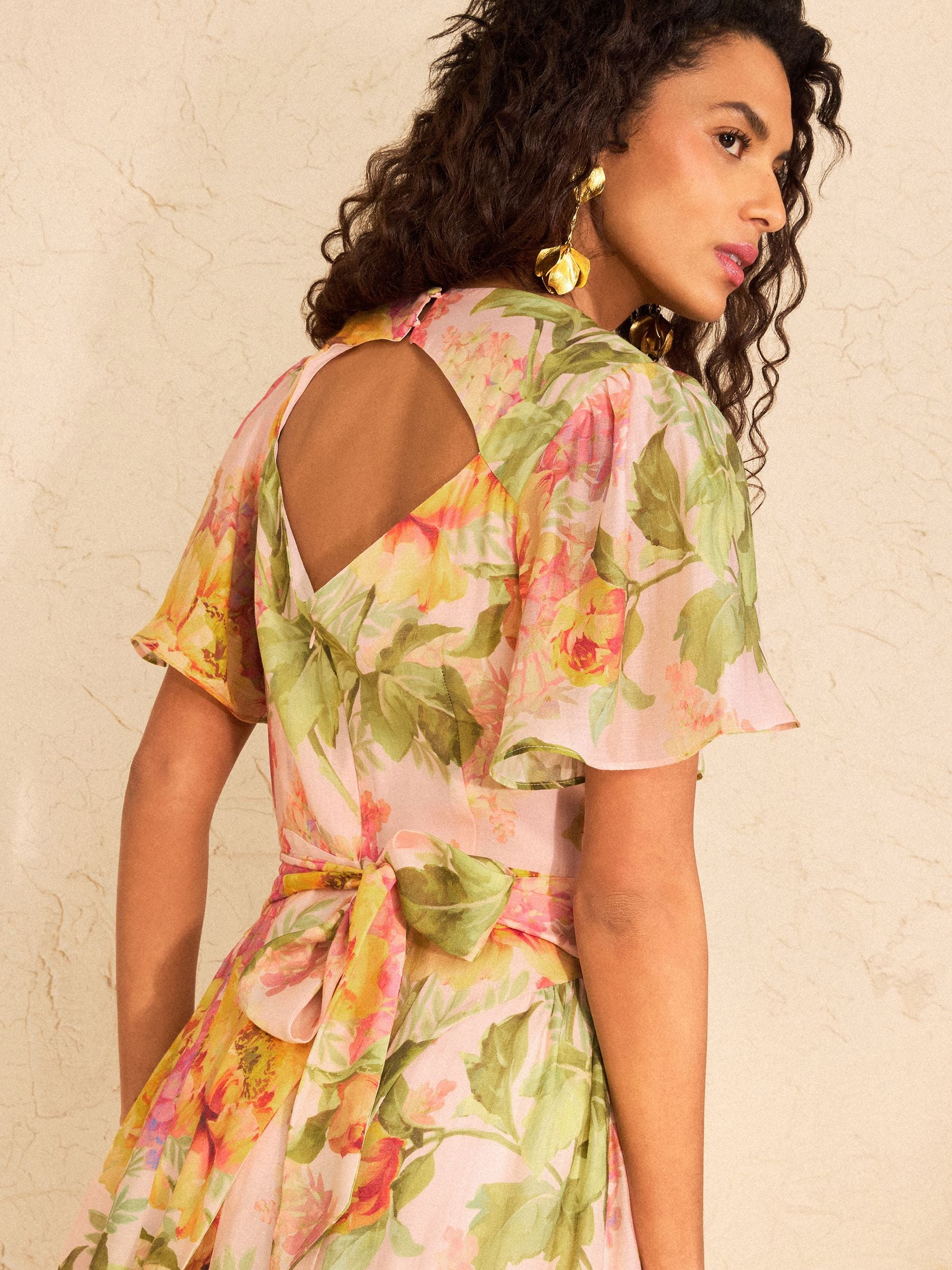Buy Love & Roses Pale Pink Floral Petite Drop Waist Flutter Sleeve