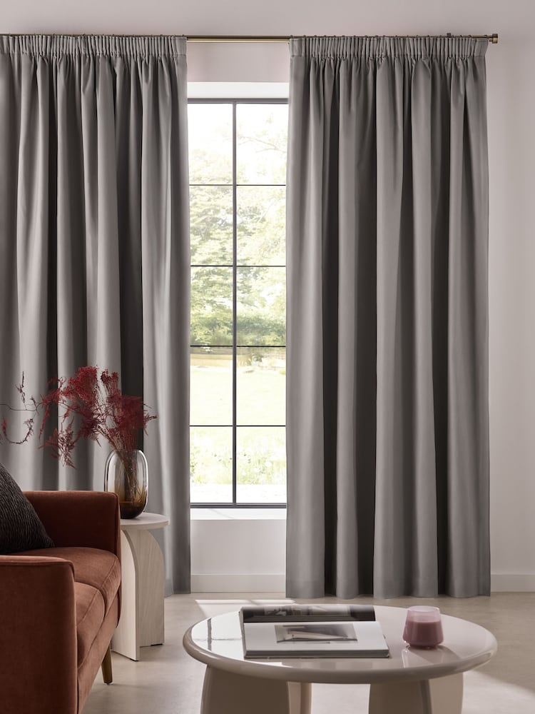 Grey Charcoal Cotton Blackout/Thermal Pencil Pleat Curtains - Image 1 of 6 Grey Charcoal Cotton Blackout/Thermal Pencil Pleat Curtains - Image 1 of 6