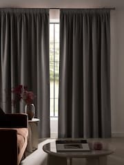 Grey Charcoal Cotton Blackout/Thermal Pencil Pleat Curtains - Image 3 of 6