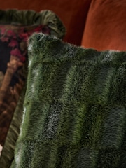 Green Textured Faux Fur Check Cushion - Image 2 of 4