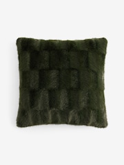 Green Textured Faux Fur Check Cushion - Image 3 of 4