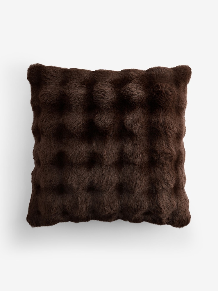 Chocolate Brown 59 x 59cm Aspen Faux Fur Cushion - Image 1 of 2