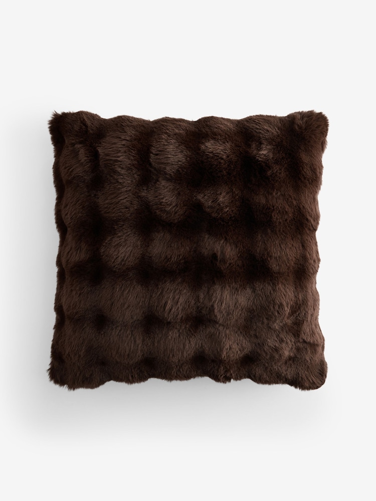 Chocolate Brown 59 x 59cm Aspen Faux Fur Cushion - Image 4 of 4 Chocolate Brown 59 x 59cm Aspen Faux Fur Cushion - Image 4 of 4