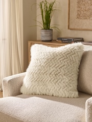 Ivory Faux Fur Textured Zig Zag Cushion - Image 1 of 4
