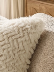 Ivory Faux Fur Textured Zig Zag Cushion - Image 2 of 4