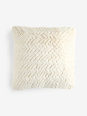 Ivory Faux Fur Textured Zig Zag Cushion - Image 3 of 4