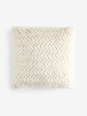 Ivory Faux Fur Textured Zig Zag Cushion - Image 4 of 4