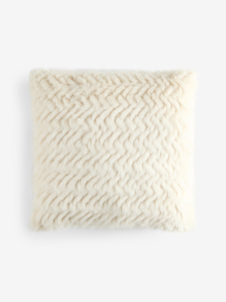 Ivory Faux Fur Textured Zig Zag Cushion - Image 4 of 4 Ivory Faux Fur Textured Zig Zag Cushion - Image 4 of 4