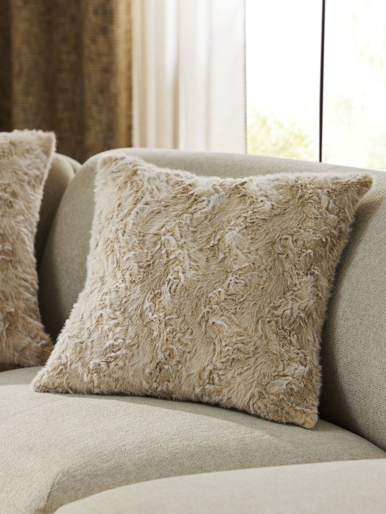 Ivory 50 x 50cm Faux Fur Cosy Swirl Cushion - Image 1 of 5