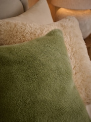 Green 50 x 50cm Luxe Plush Faux Fur Cushion - Image 2 of 4
