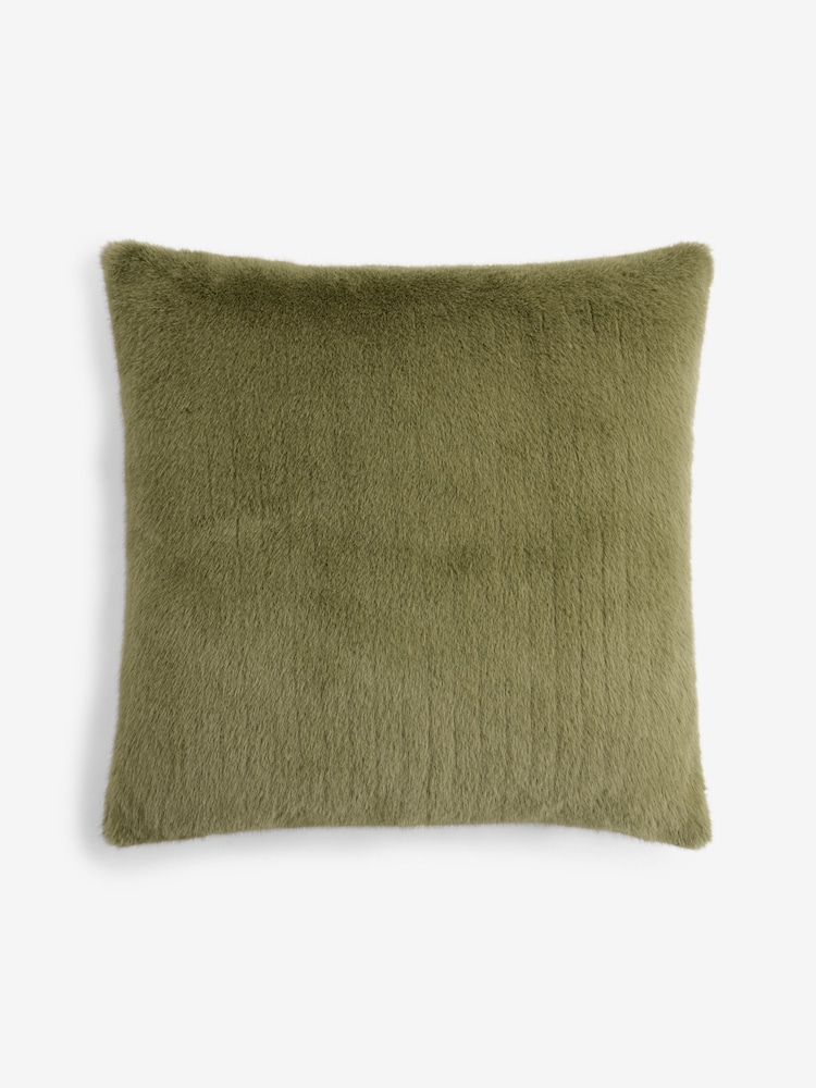 Green 50 x 50cm Luxe Plush Faux Fur Cushion - Image 4 of 4 Green 50 x 50cm Luxe Plush Faux Fur Cushion - Image 4 of 4