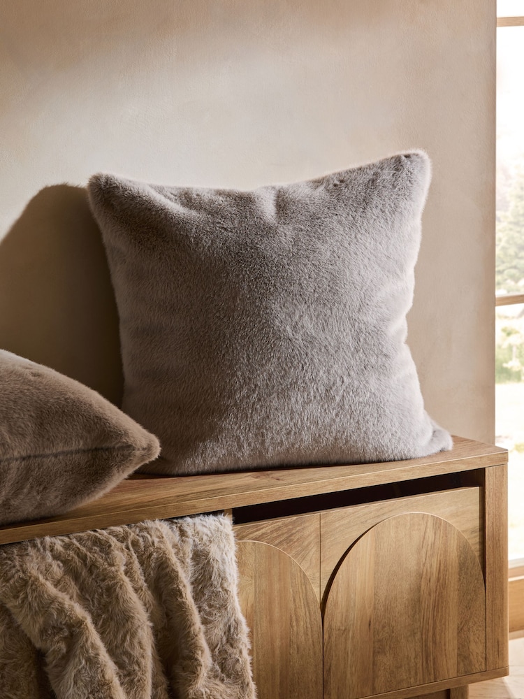 Silver 59 x 59cm Luxe Plush Faux Fur Cushion - Image 1 of 5 Silver 59 x 59cm Luxe Plush Faux Fur Cushion - Image 1 of 5
