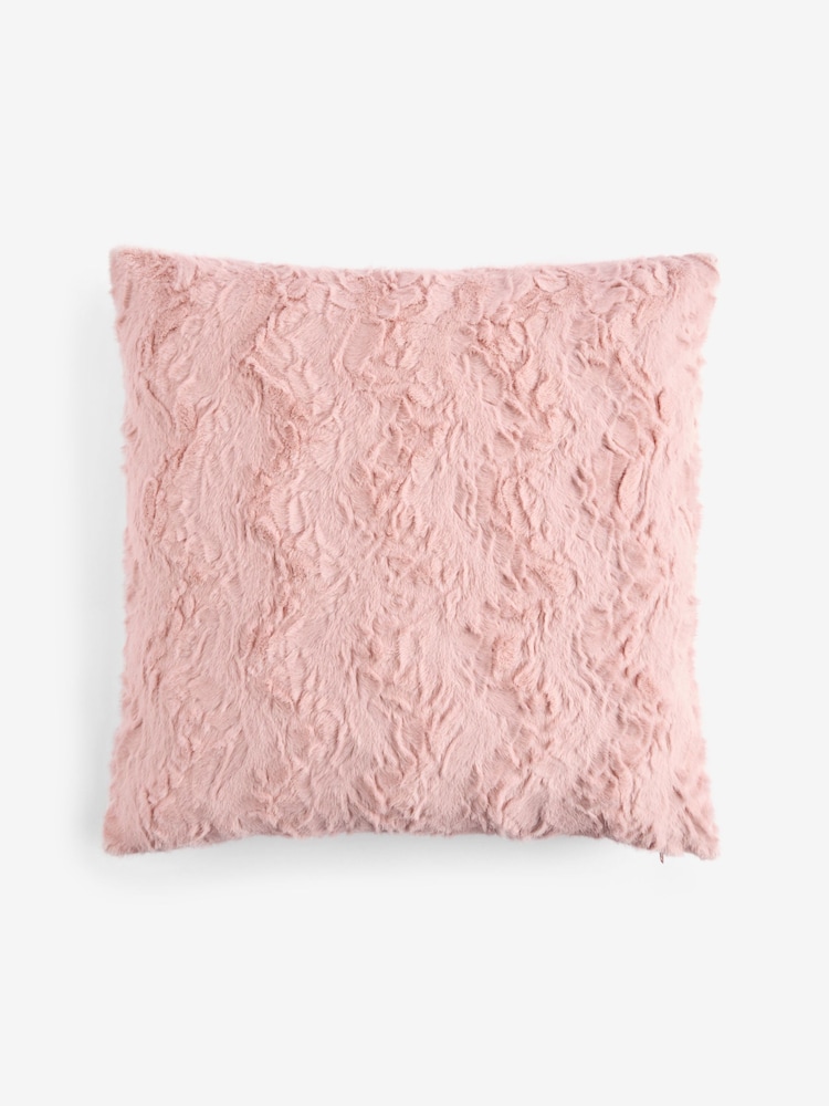 Pink 59 x 59cm Faux Fur Cosy Swirl Cushion - Image 1 of 2