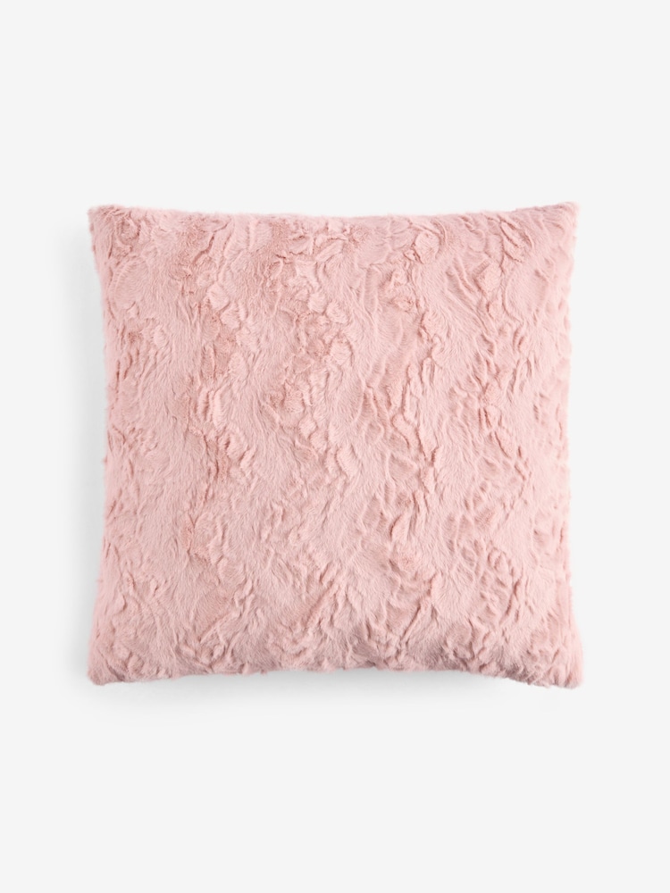 Pink 59 x 59cm Faux Fur Cosy Swirl Cushion - Image 2 of 2