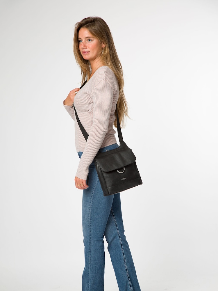 Cultured London 'Leigh' Leather Black Cross-Body Bag - Image 1 of 6 Cultured London 'Leigh' Leather Black Cross-Body Bag - Image 1 of 6