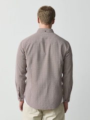 Burgundy Red Geo Print Stretch Oxford Long Sleeve Shirt - Image 3 of 7