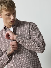 Burgundy Red Geo Print Stretch Oxford Long Sleeve Shirt - Image 4 of 7